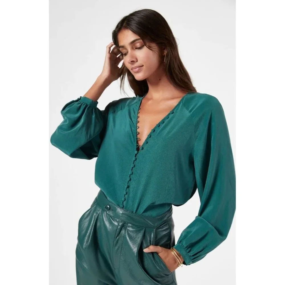 Joie Shariana Top Forest Green Silk